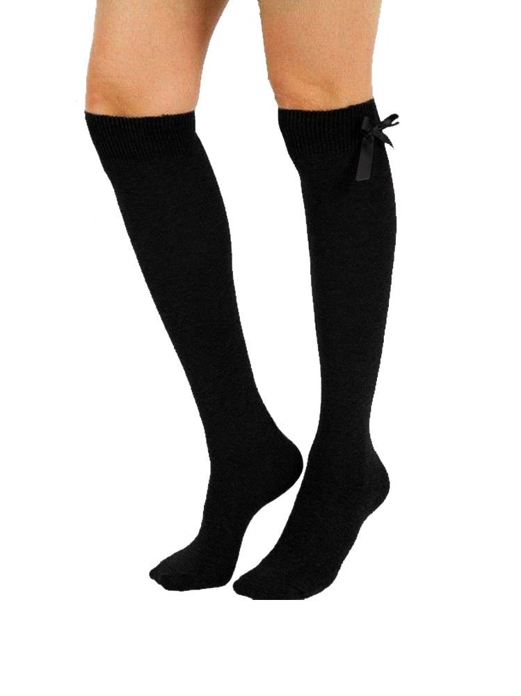 Knee High Bow Socks (Black,  6-8.5)